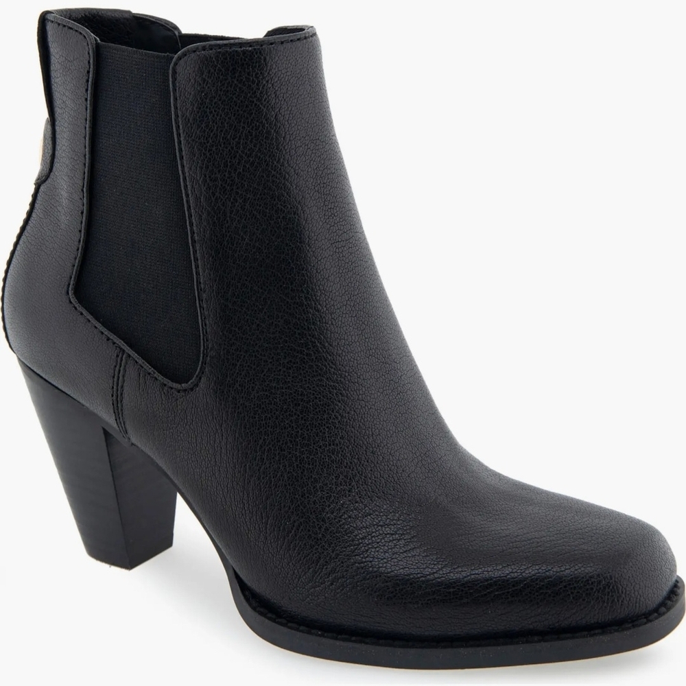 Aerosoles Lido Mid Heel Black Leather Boots Women's Size 10M